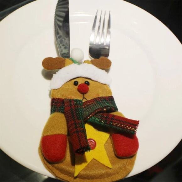 Cute Hand-Made Christmas Reindeer Cutlery Bags for Holiday Place Settings-4pcs - Picture 2 of 4